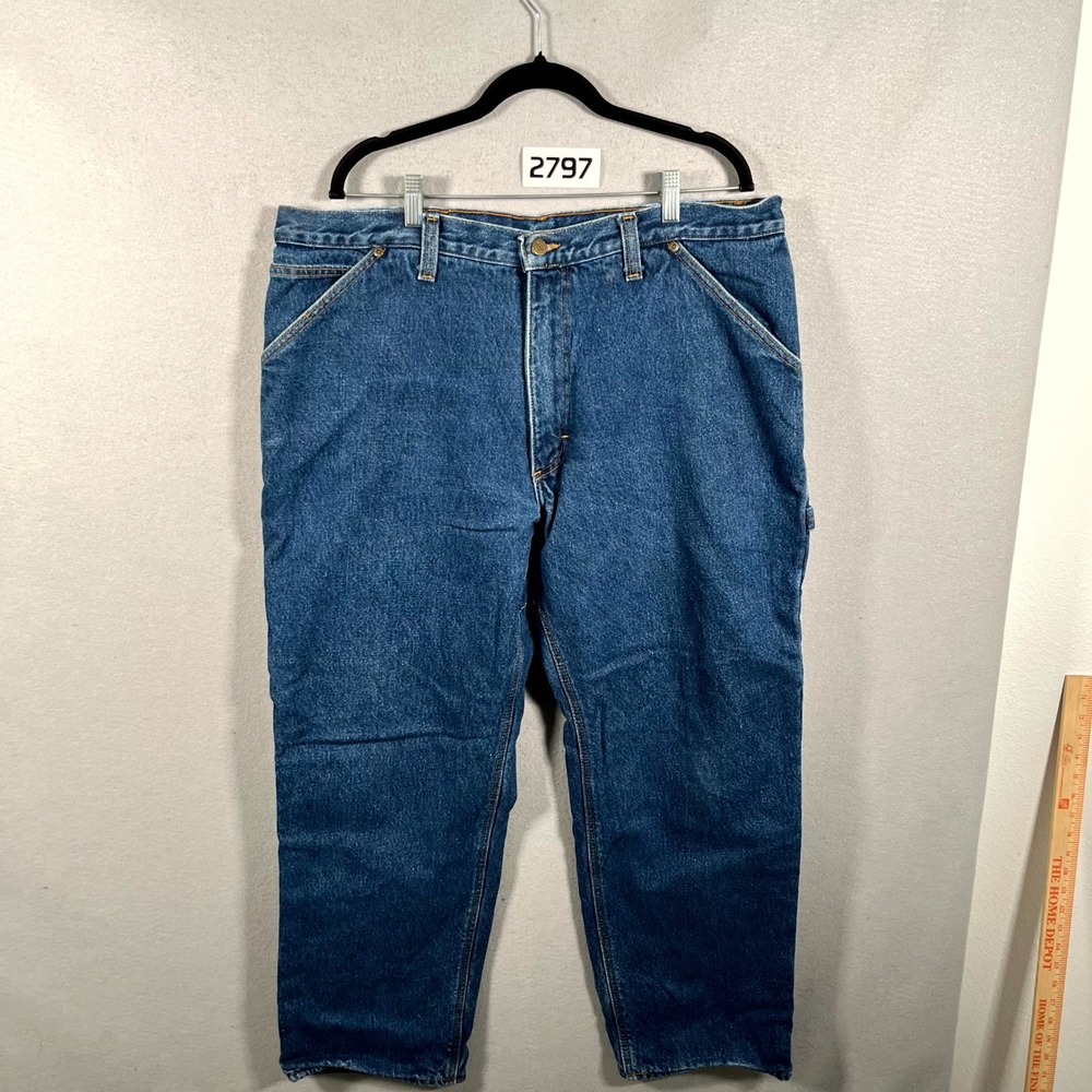 Diamond Gusset Carpenter Pants Mens 40x30 Blue Cotton Logo Hammer Loop Workwear